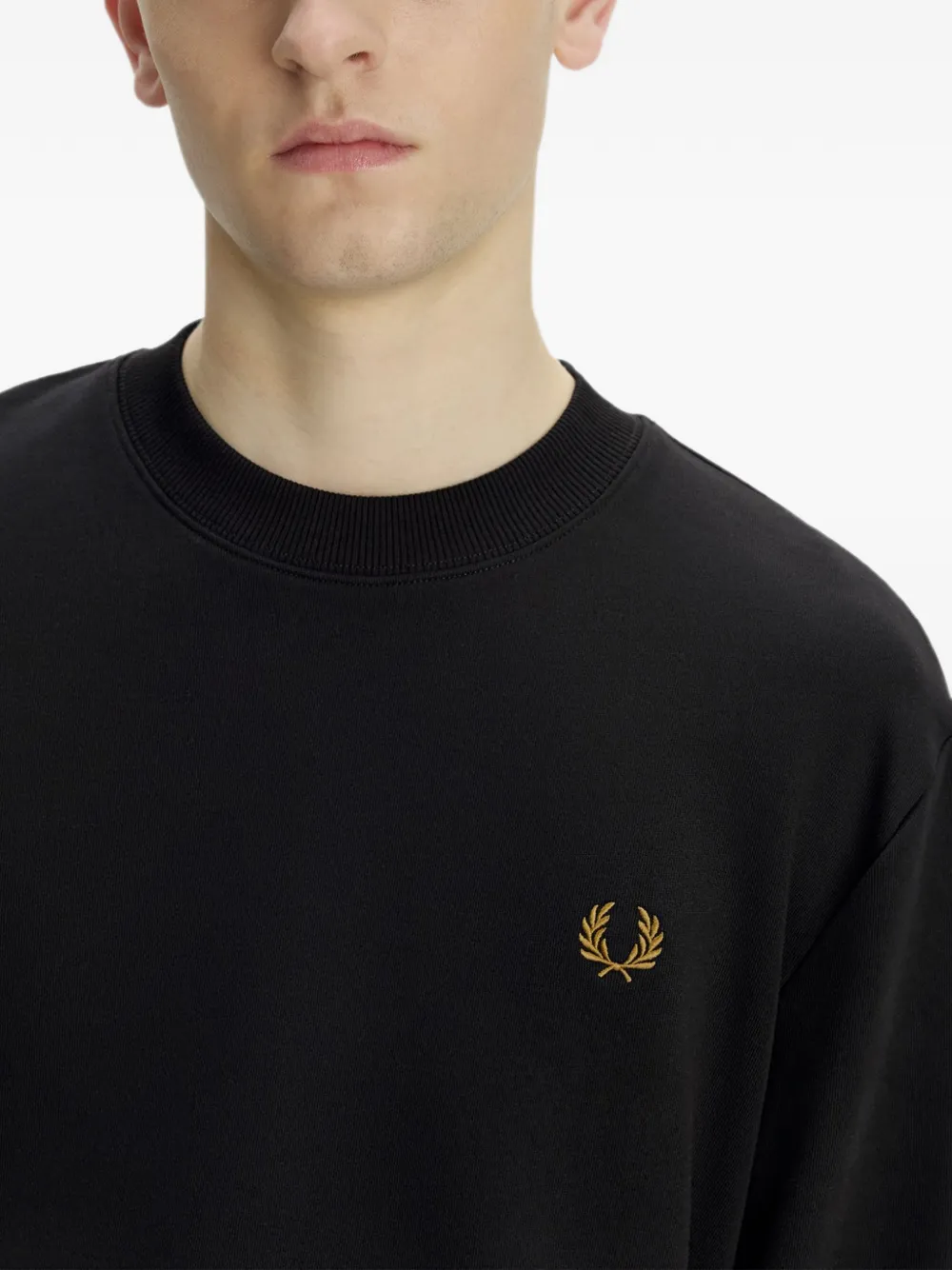 Fred Perry Laurel Wreath-embroidered tipped-cuff sweater Zwart