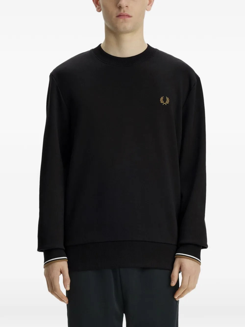 Fred Perry Laurel Wreath-embroidered tipped-cuff sweater Zwart