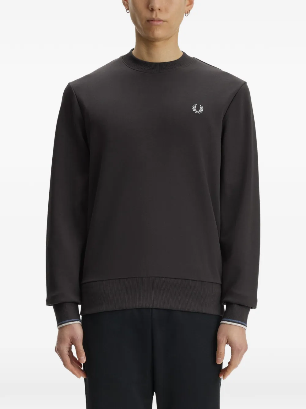 Fred Perry embroidered logo tipped-cuff sweatshirt Grijs