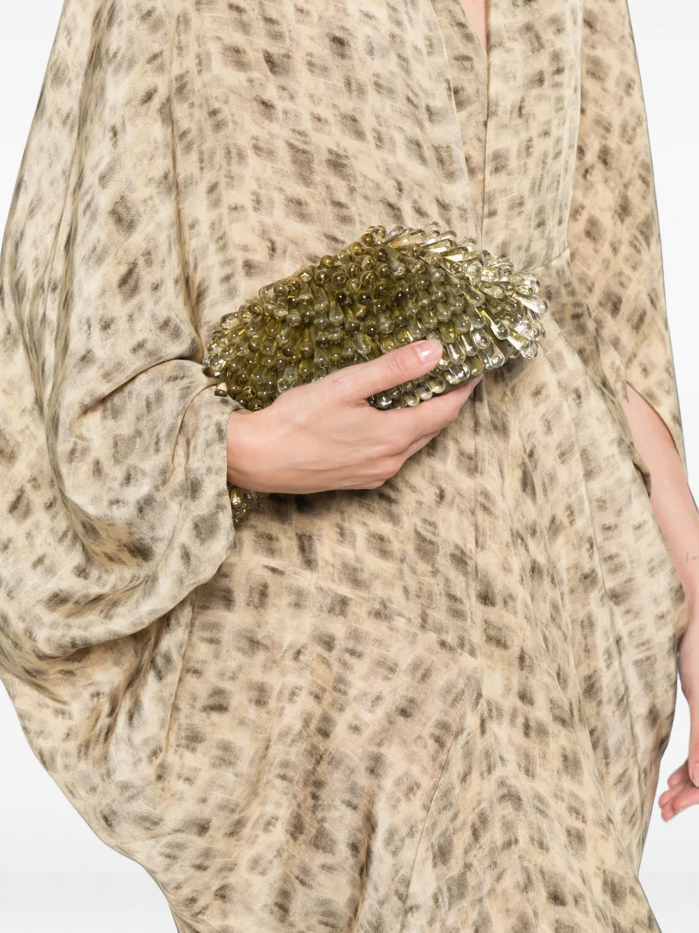Cortana Mayu Abstract-print Draped Dress in Neutrals, view 5