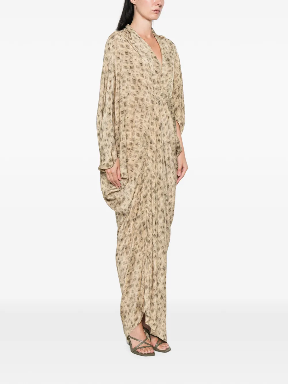 Cortana Mayu Abstract-print Draped Dress in Neutrals, view 3
