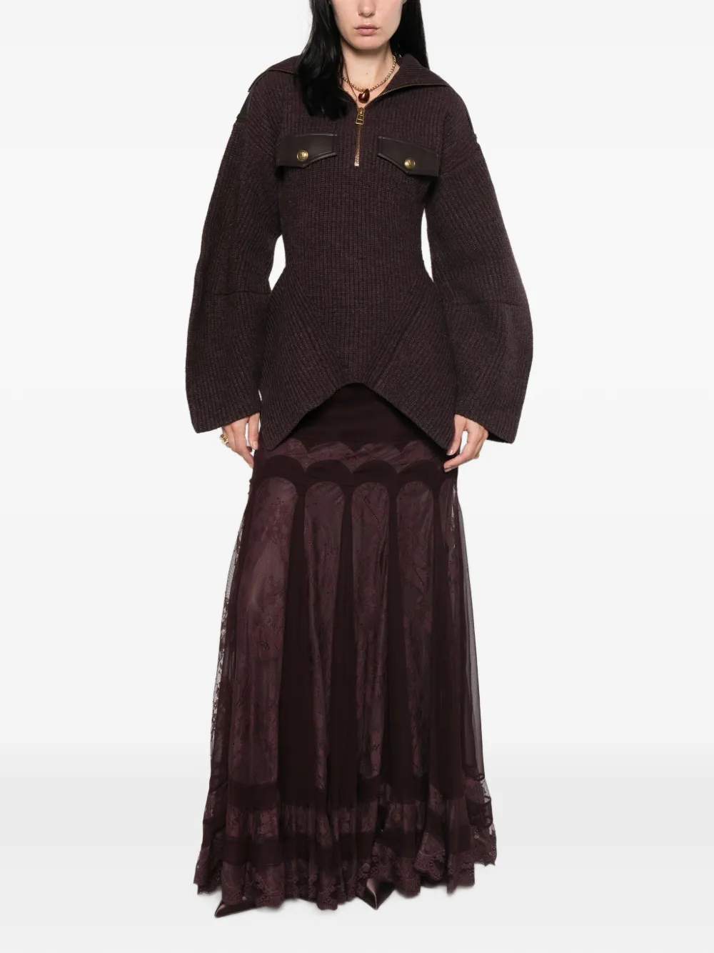 ZIMMERMANN lace-panelled flared skirt Bruin