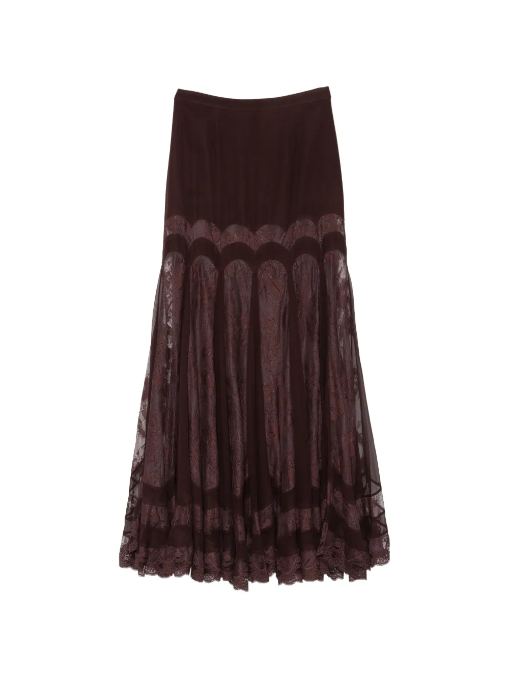 Zimmermann Lace-panelled Flared Skirt In Brown