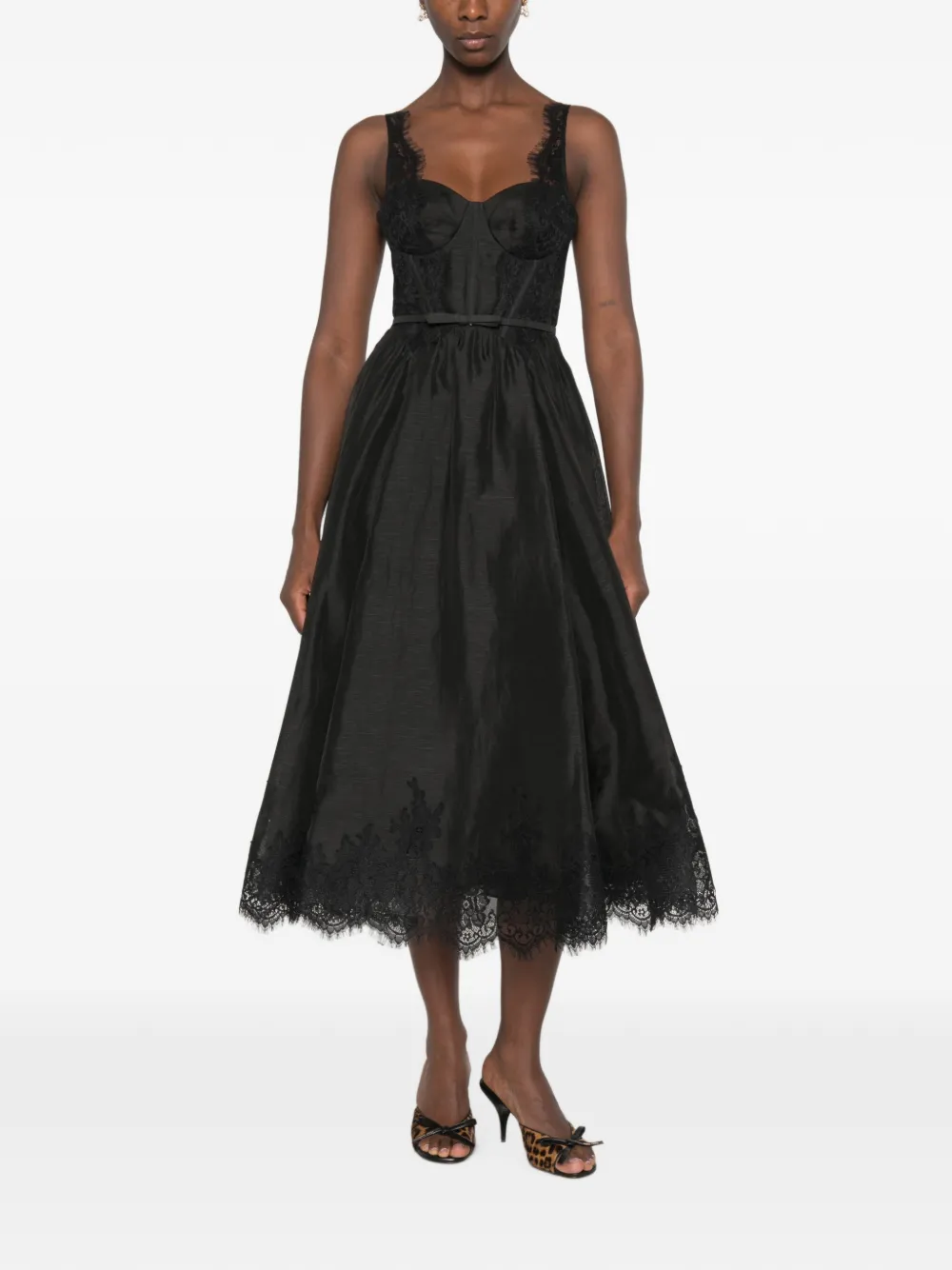 ZIMMERMANN Valiant lace-trimmed belted midi dress Zwart