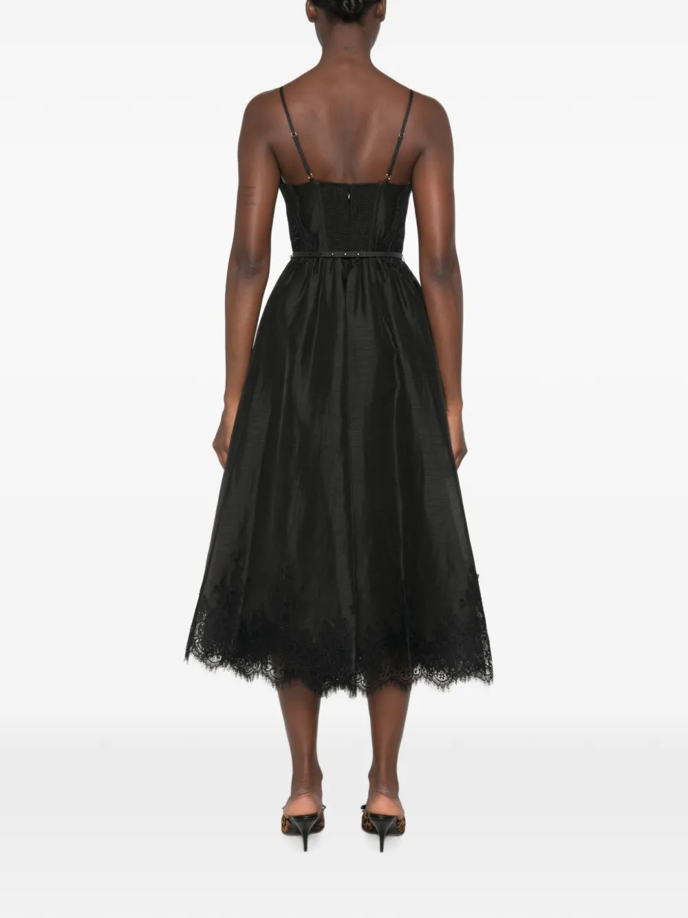 ZIMMERMANN Valiant lace-trimmed belted midi dress Zwart