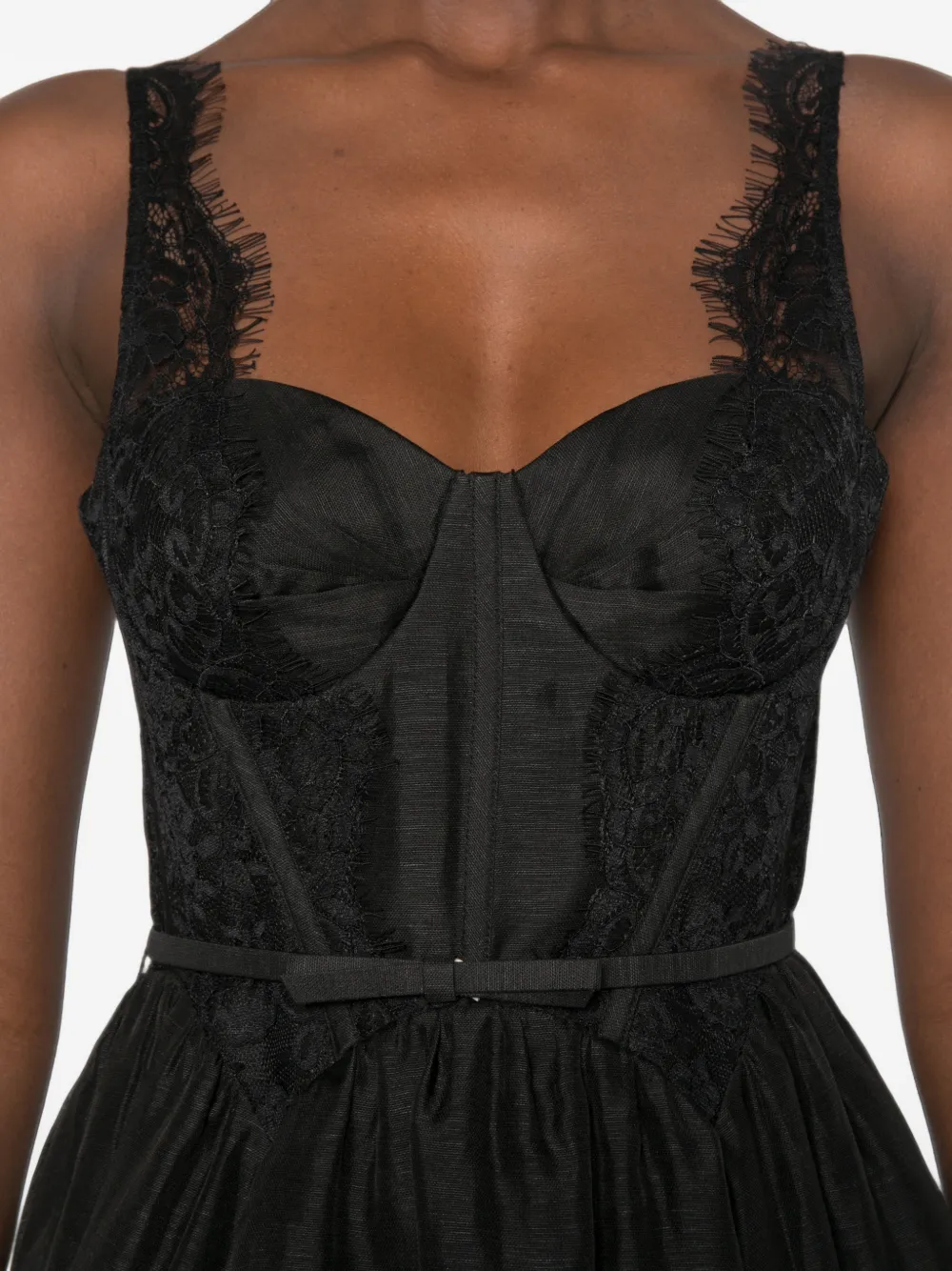 ZIMMERMANN Valiant lace-trimmed belted midi dress Zwart