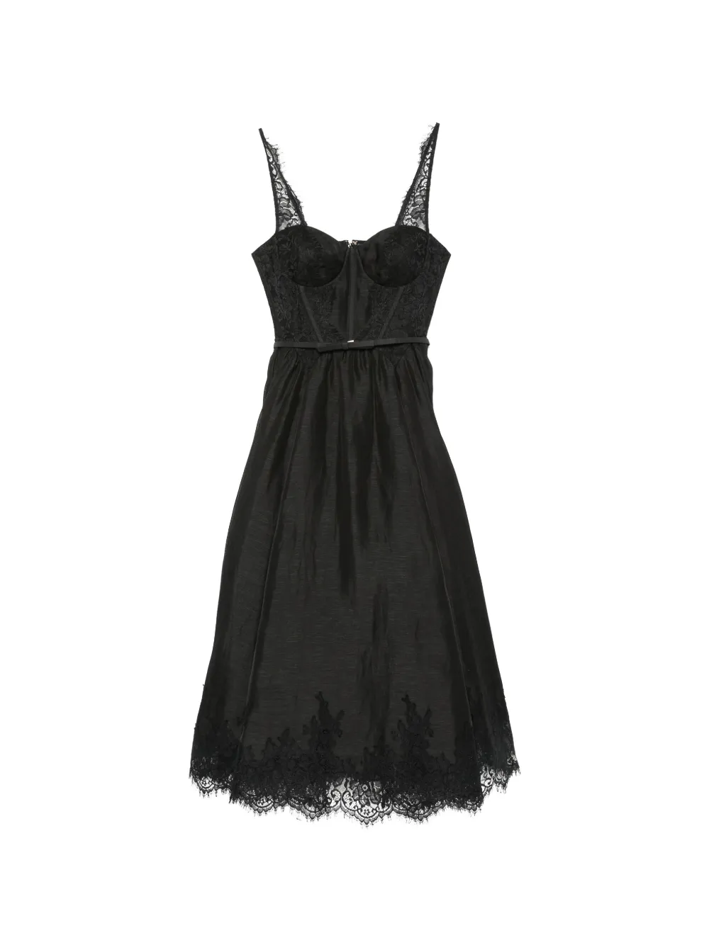 ZIMMERMANN Valiant lace-trimmed belted midi dress Zwart