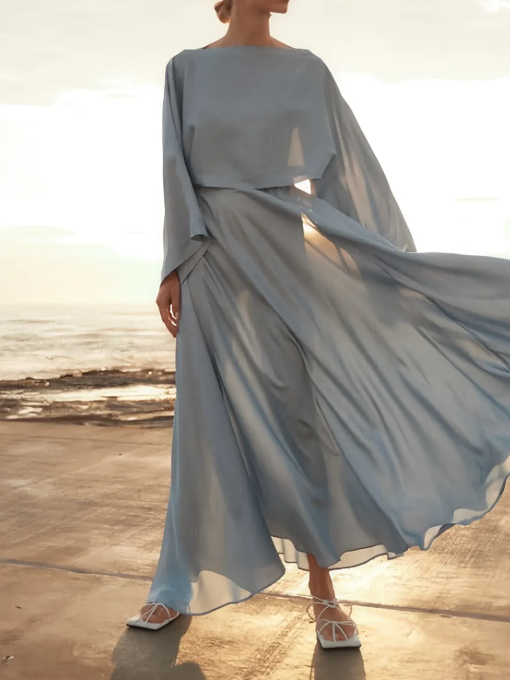 BONDI BORN Como satin-finish maxi skirt Blauw