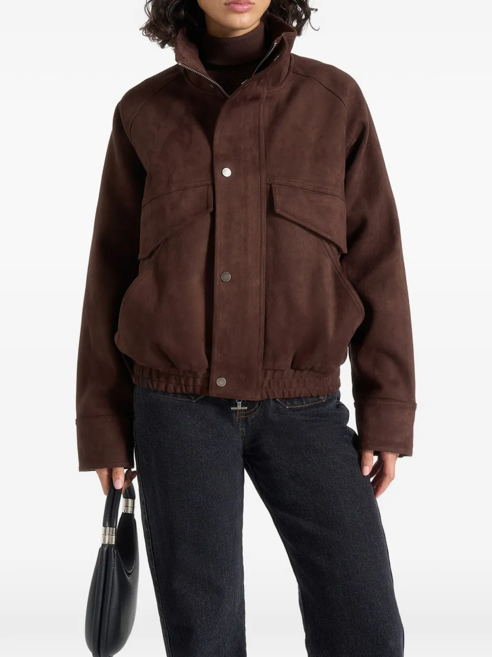 Manière De Voir Romain suede funnel-neck bomber jacket brown