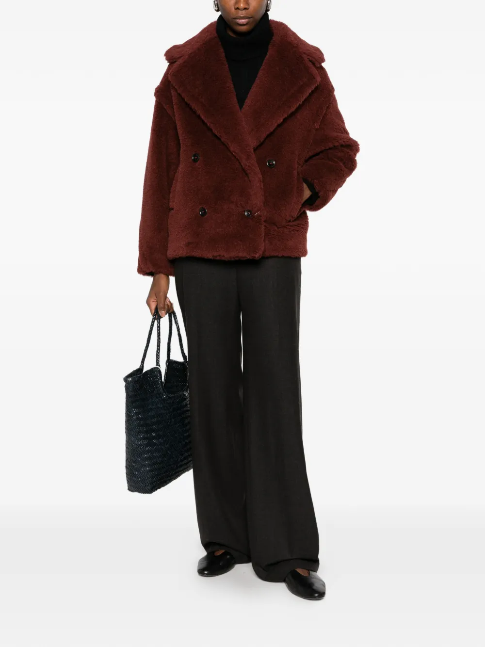 Max Mara Teddy jas met dubbele rij knopen Rood