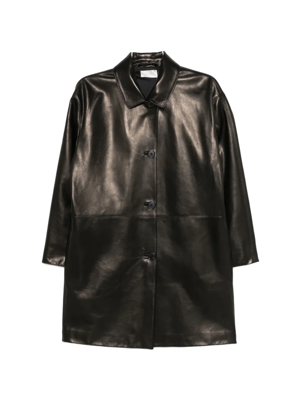 The Row Donata Button-up Leather Coat In Black