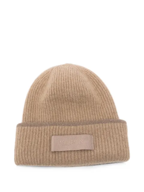 Jacquemus logo-patch ribbed-knit beanie hat