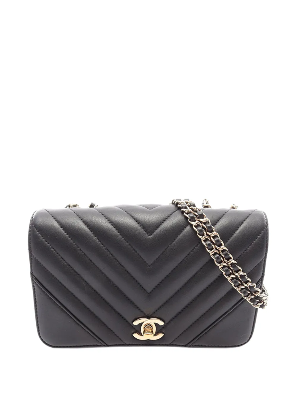 CHANEL Pre-Owned Borsa a tracolla mini in pelle di vitello con motivo chevron 2017-2018 - Nero