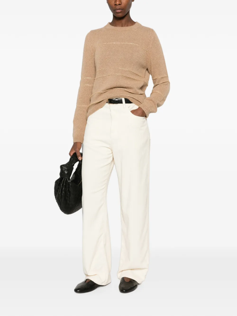 Fabiana Filippi Sweater met ronde hals en gestreept detail Beige