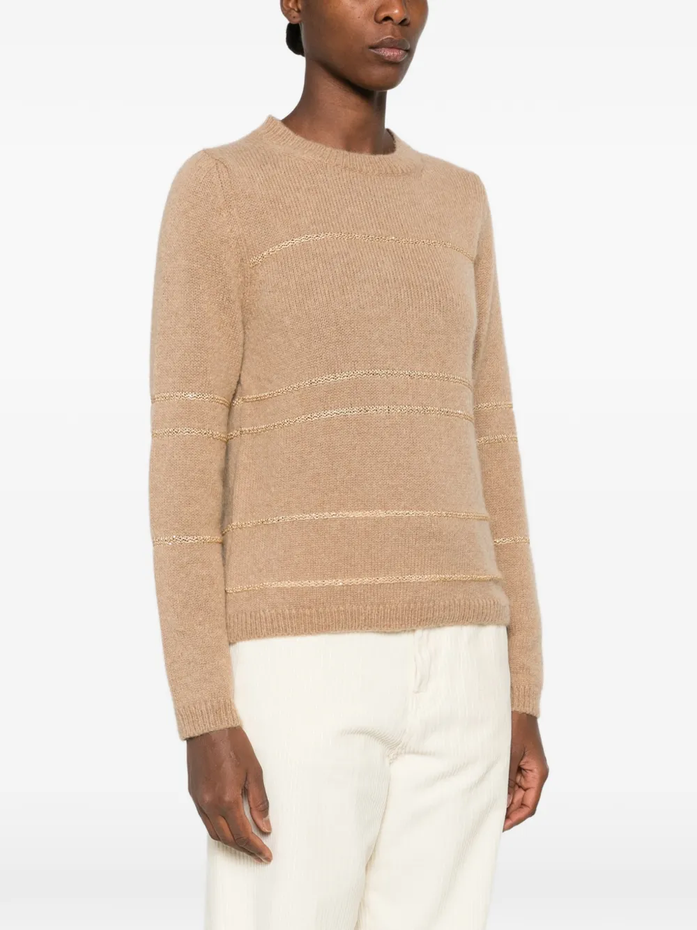 Fabiana Filippi Sweater met ronde hals en gestreept detail Beige