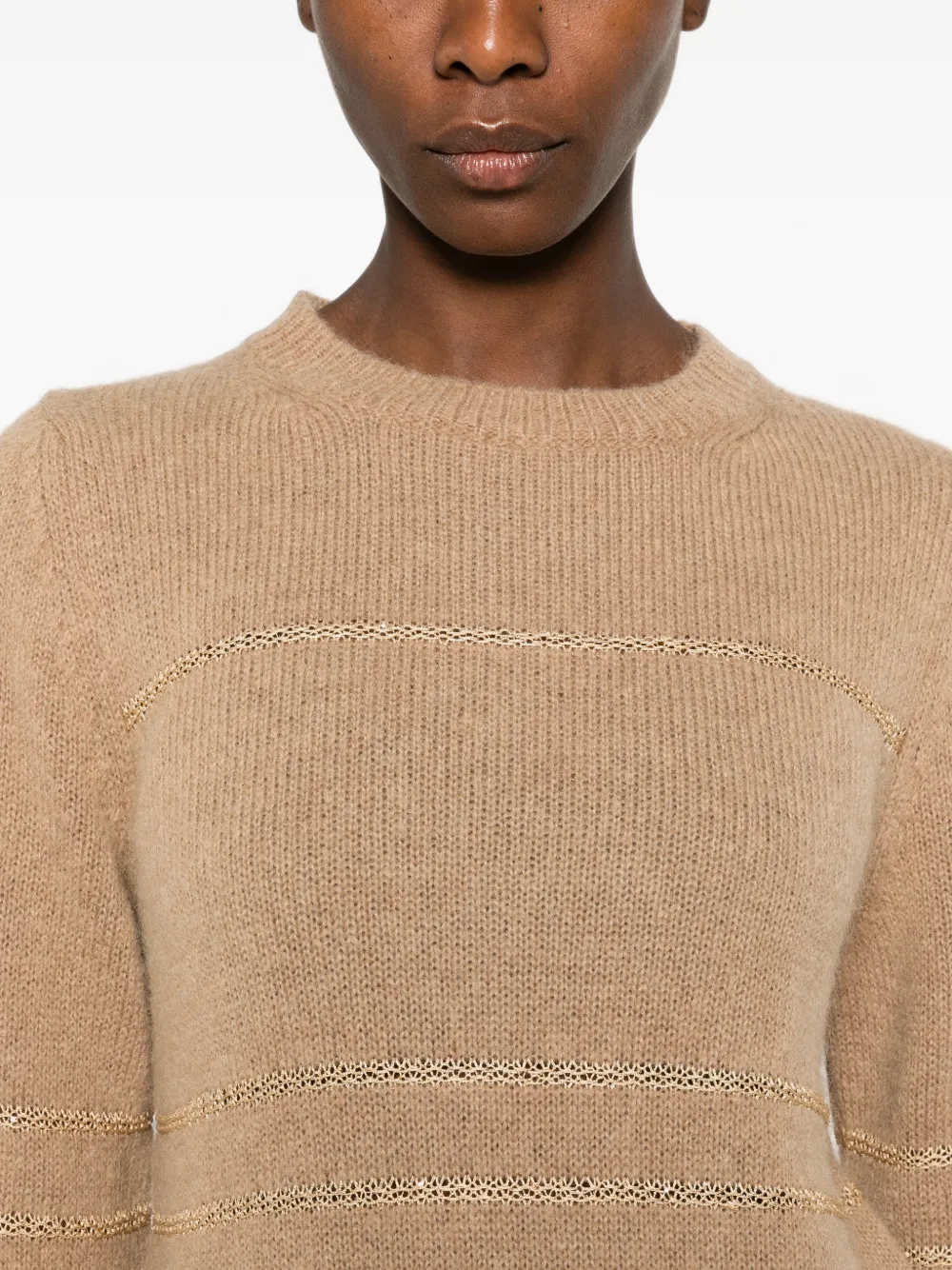 Fabiana Filippi Sweater met ronde hals en gestreept detail Beige