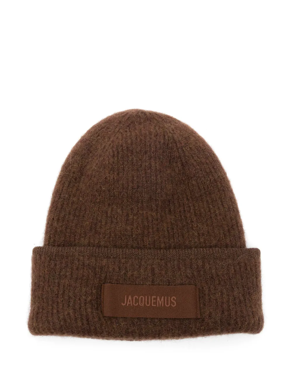 Jacquemus logo-patch ribbed beanie hat | Brown | Image 1