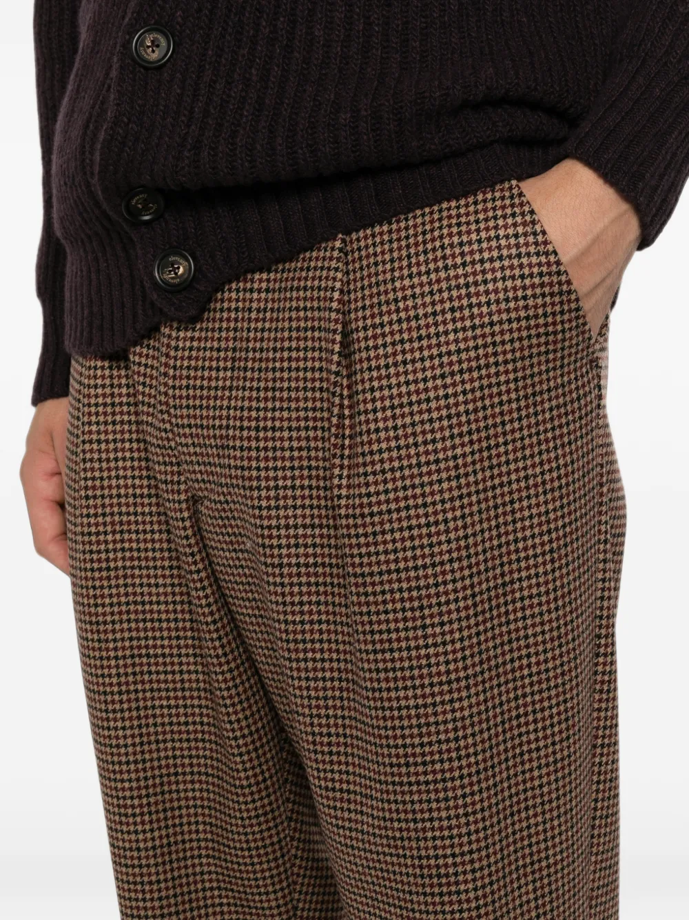 Eleventy Plooibroek met pied-de-poule print Bruin