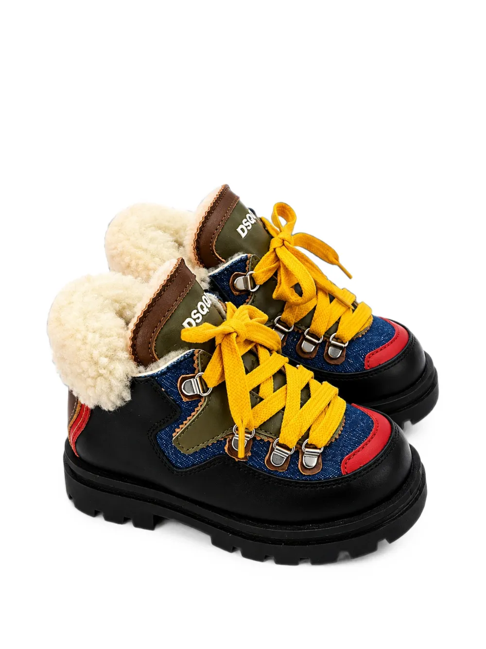 DSQUARED2 KIDS shearling-trim panelled boots Zwart