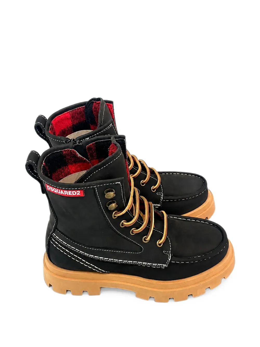 DSQUARED2 KIDS contrast-stitch lace-up boots - Nero