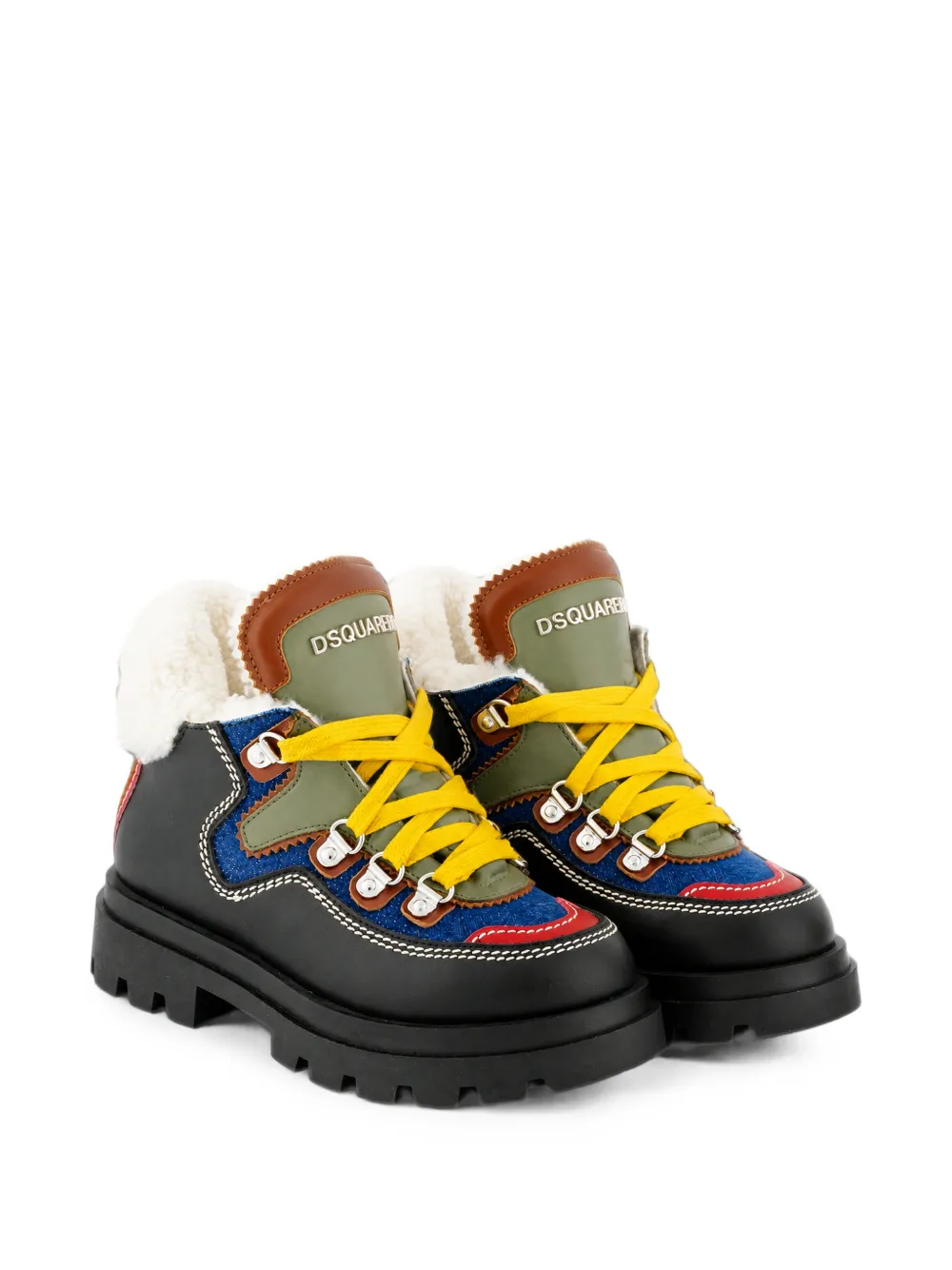 DSQUARED2 KIDS panelled shearling-trim sneakers Zwart