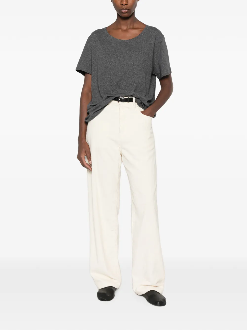 The Row Dera T-shirt met diepe ronde hals Grijs
