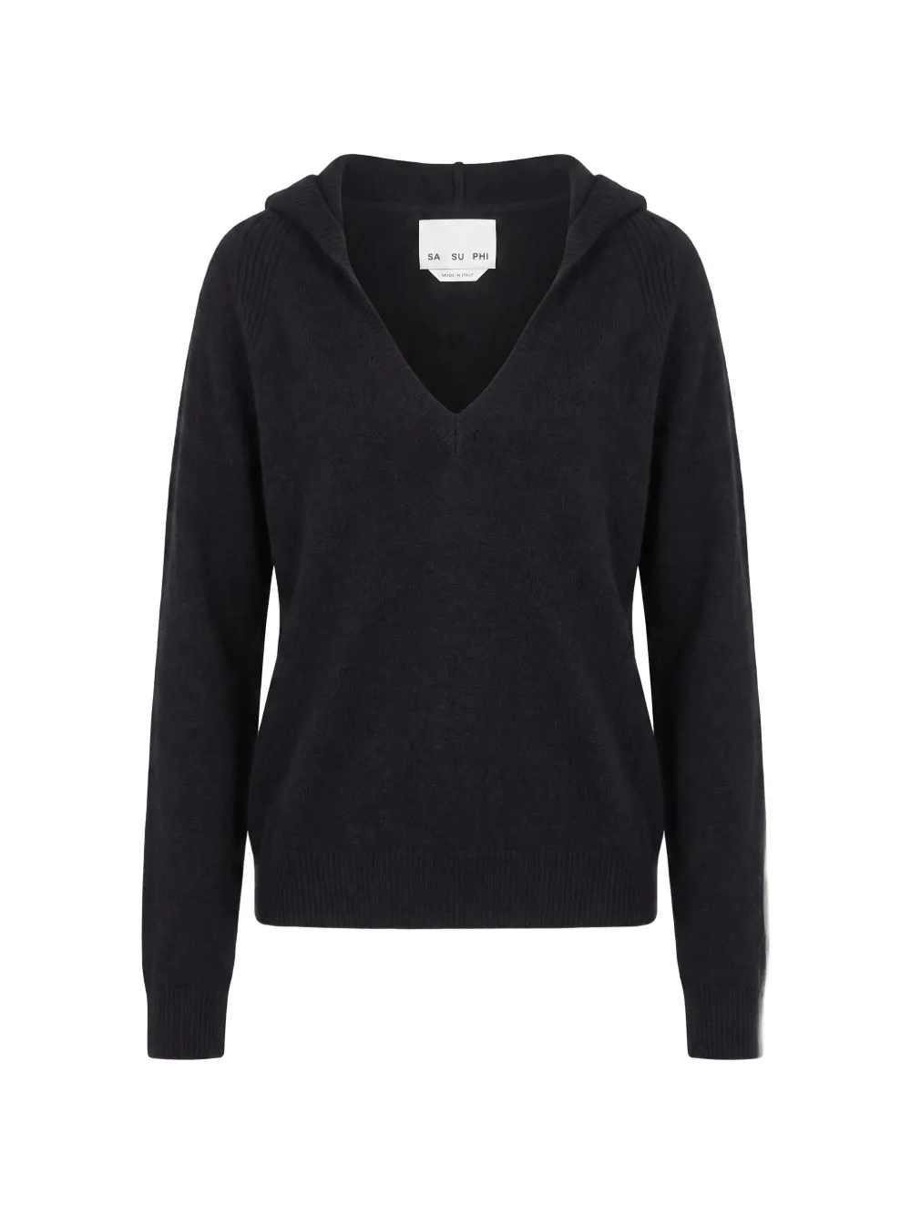 SA SU PHI cashmere V-neck hoodie - Nero