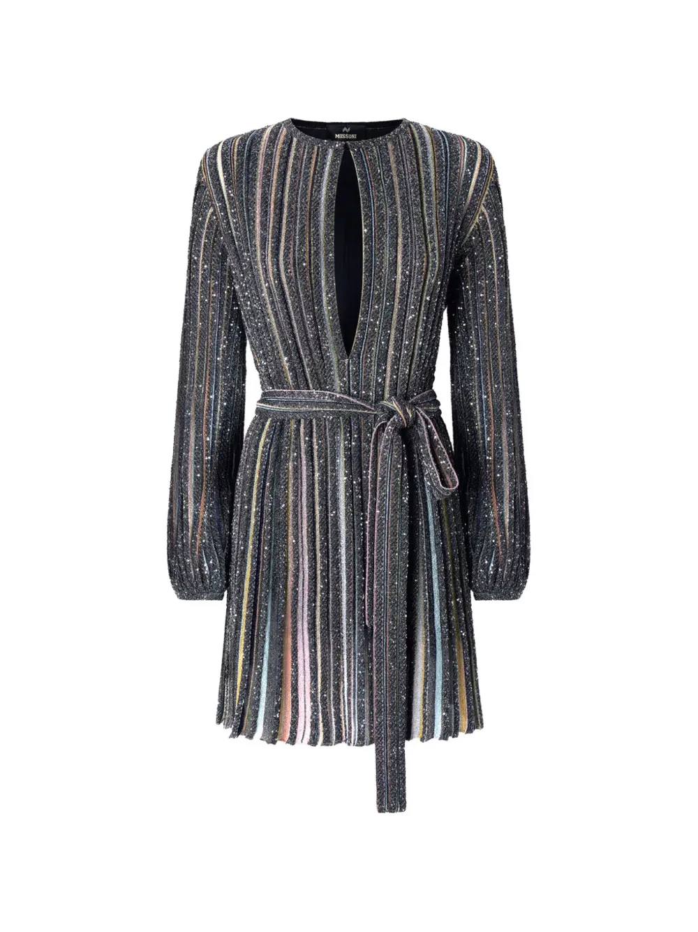 Missoni short dress with V-neck and belt - Grigio