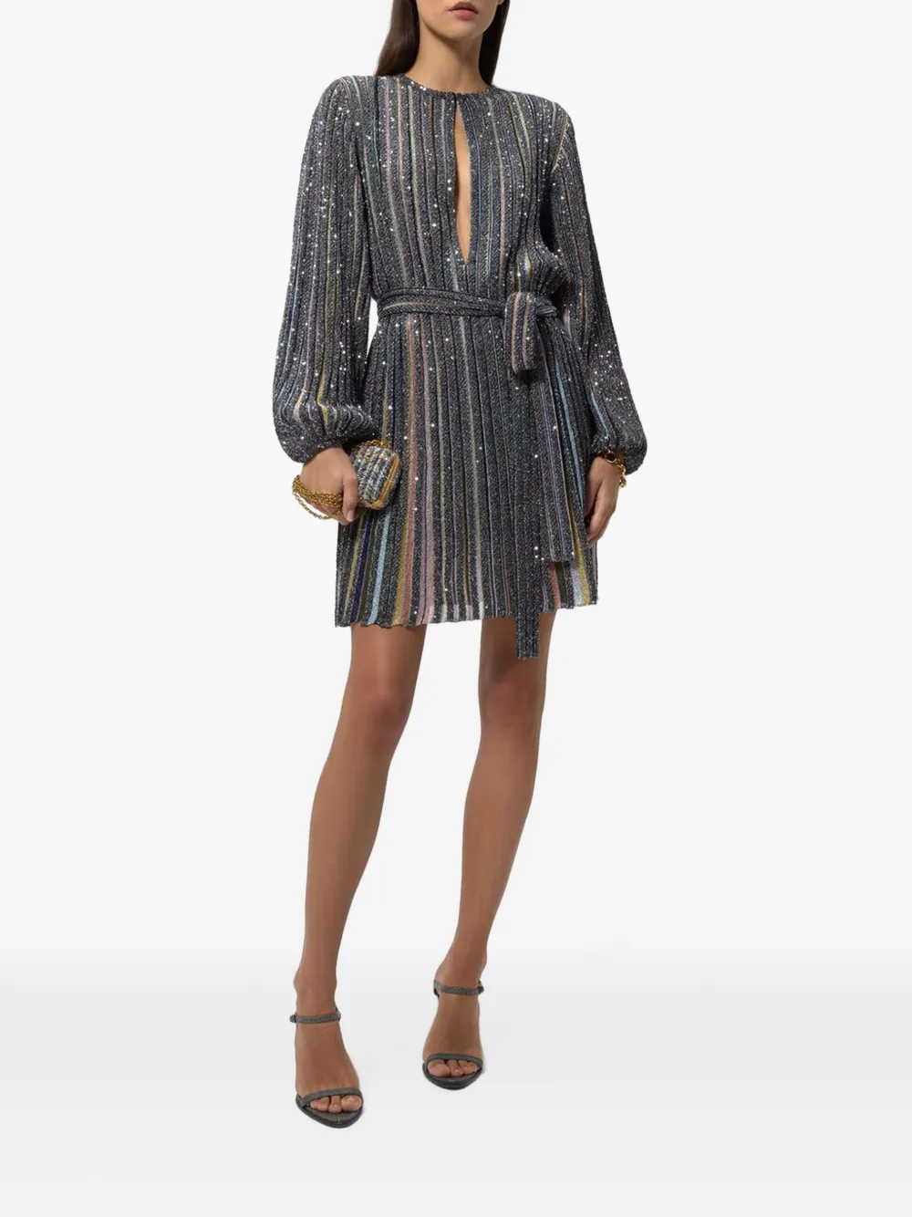 Missoni Korte jurk met V-hals en riem Grijs