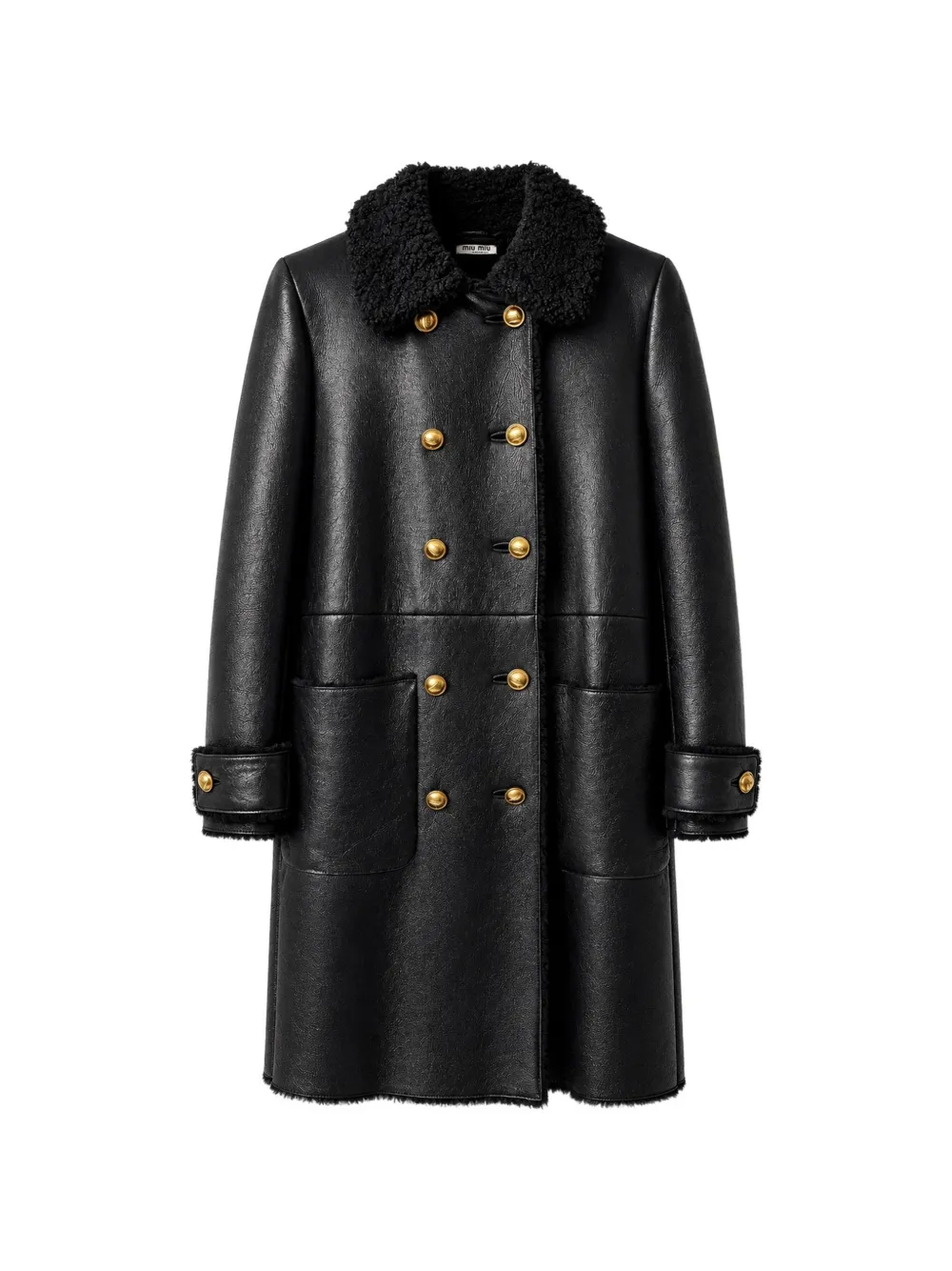 Miu Miu Pre-Owned Cappotto doppiopetto con bordo in shearling - Nero