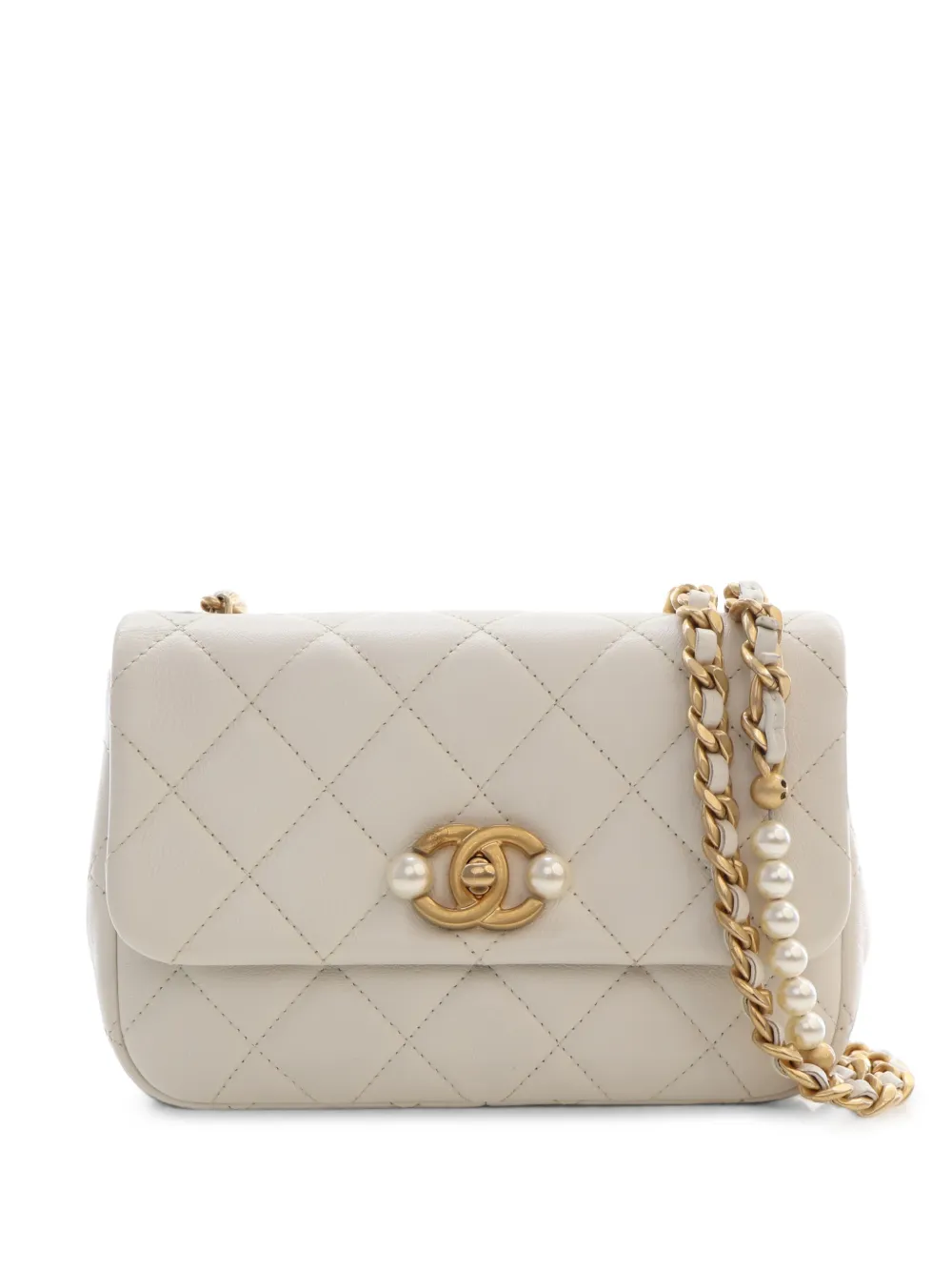 CHANEL Pre-Owned 2021-2026 Mini Quilted Glazed Calfskin Pearl Side Flap crossbody bag - White