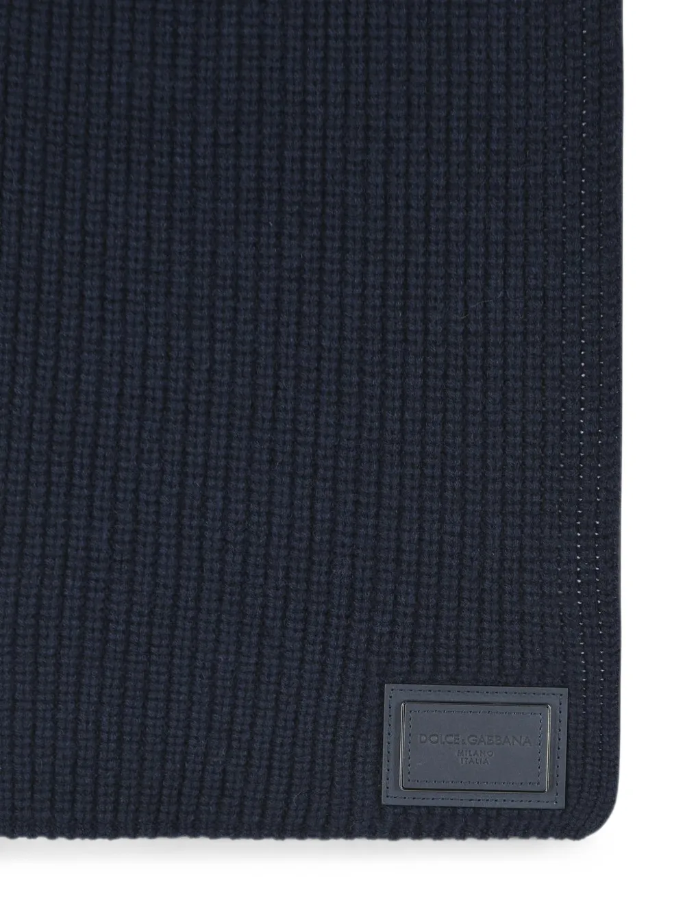 Dolce & Gabbana Ribgebreide kasjmier sjaal met logo-patch Blauw