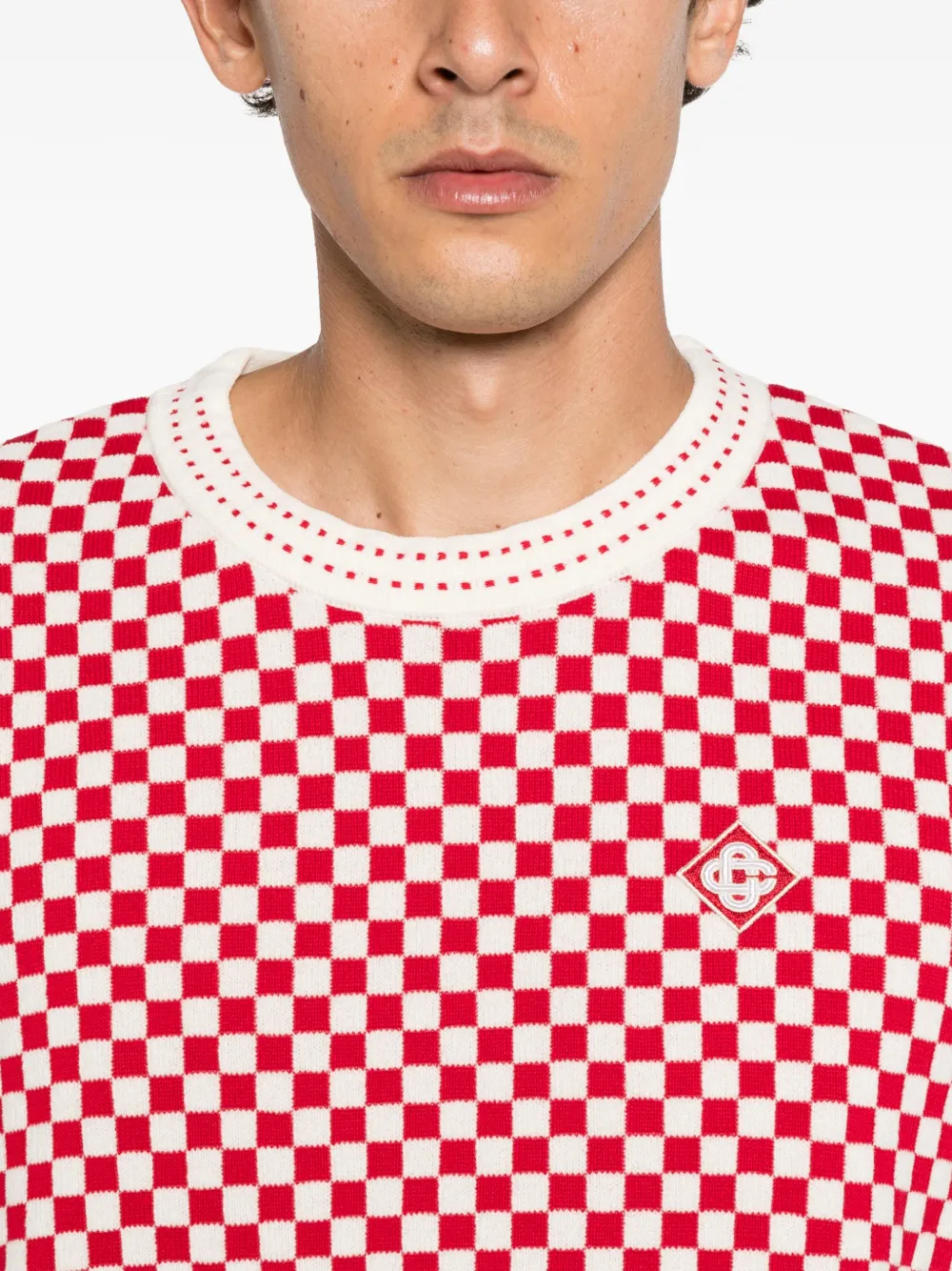 Casablanca Gebreide trui met dambordpatroon en logo-patch Rood