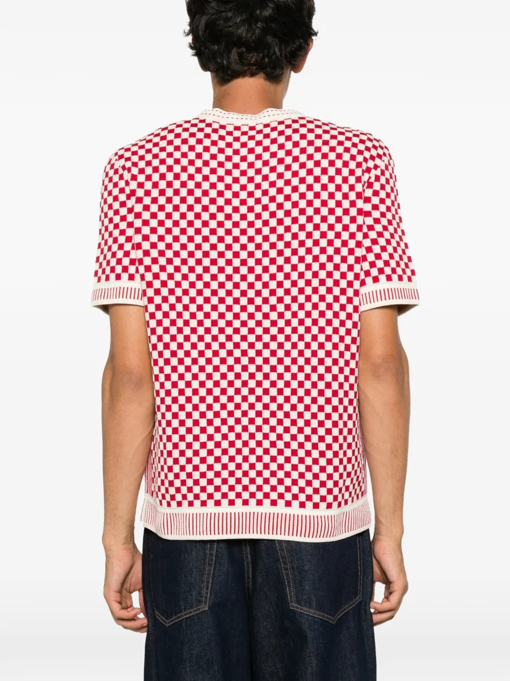 Casablanca Gebreide trui met dambordpatroon en logo-patch Rood