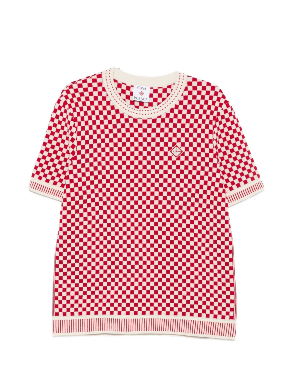 Casablanca checkerboard-knit logo-patch sweater