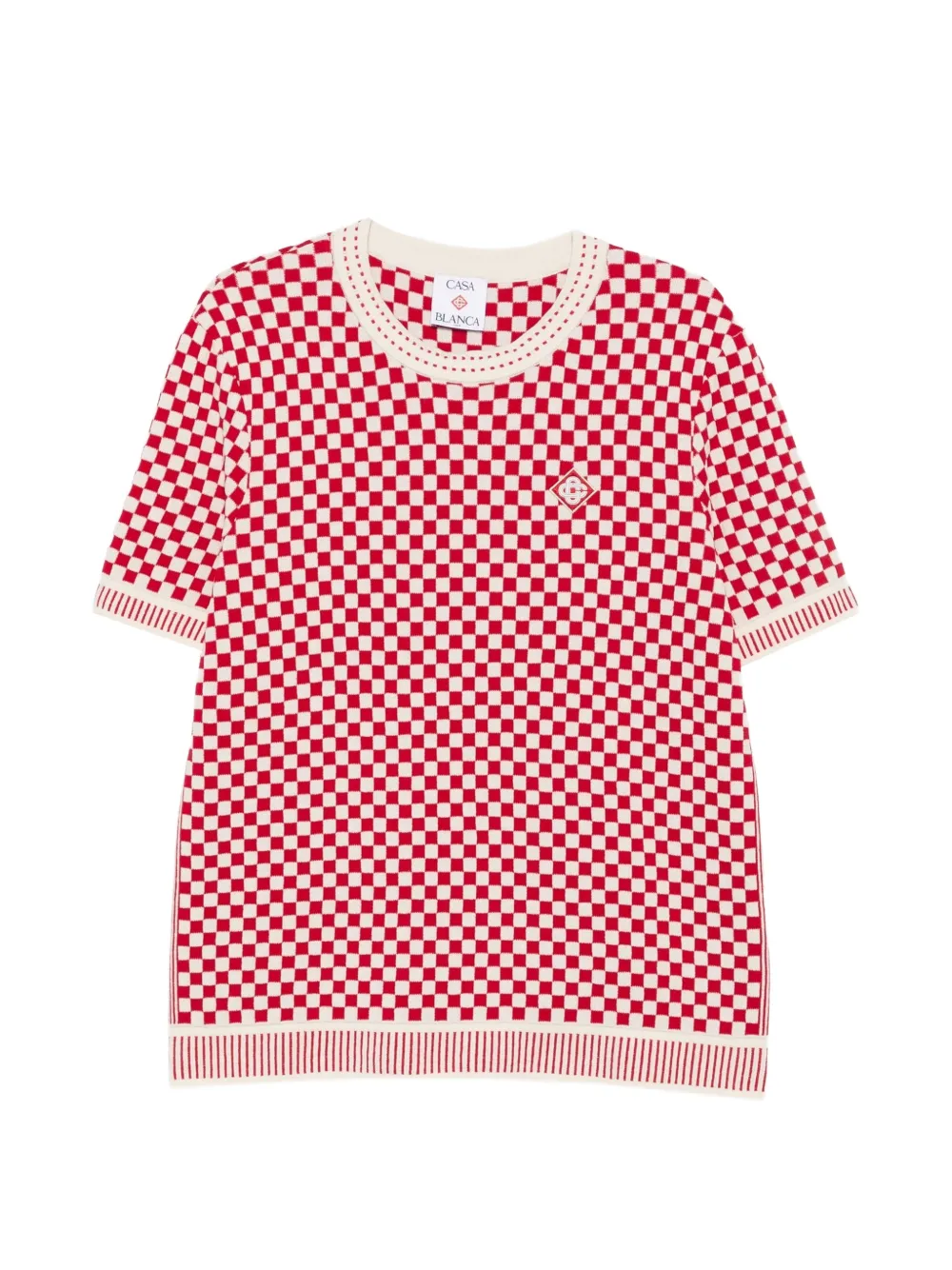 Casablanca checkerboard-knit logo-patch sweater