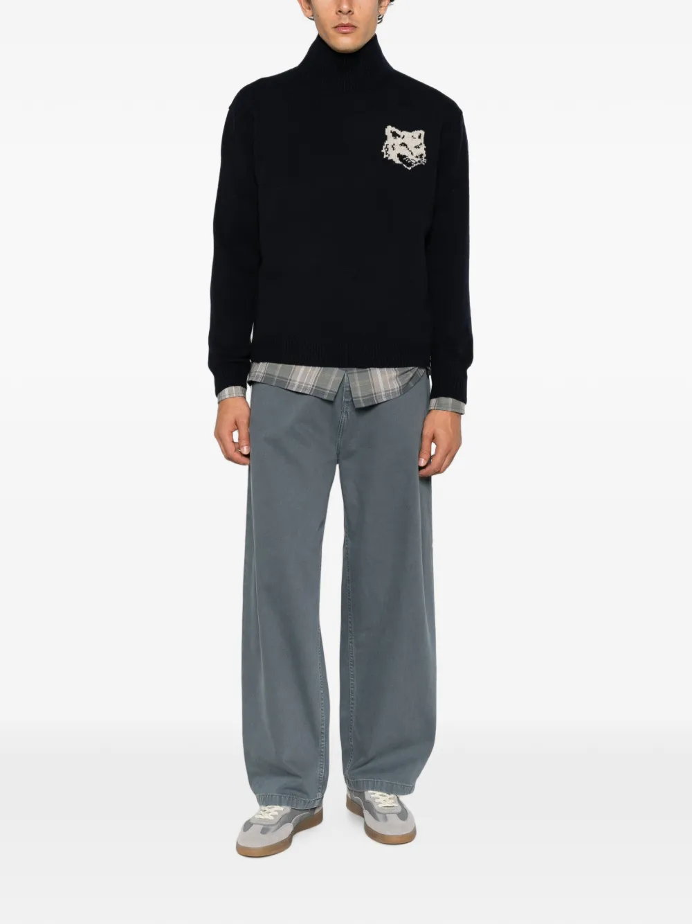 Maison Kitsuné Trui met hoge hals en vos-intarsia Blauw