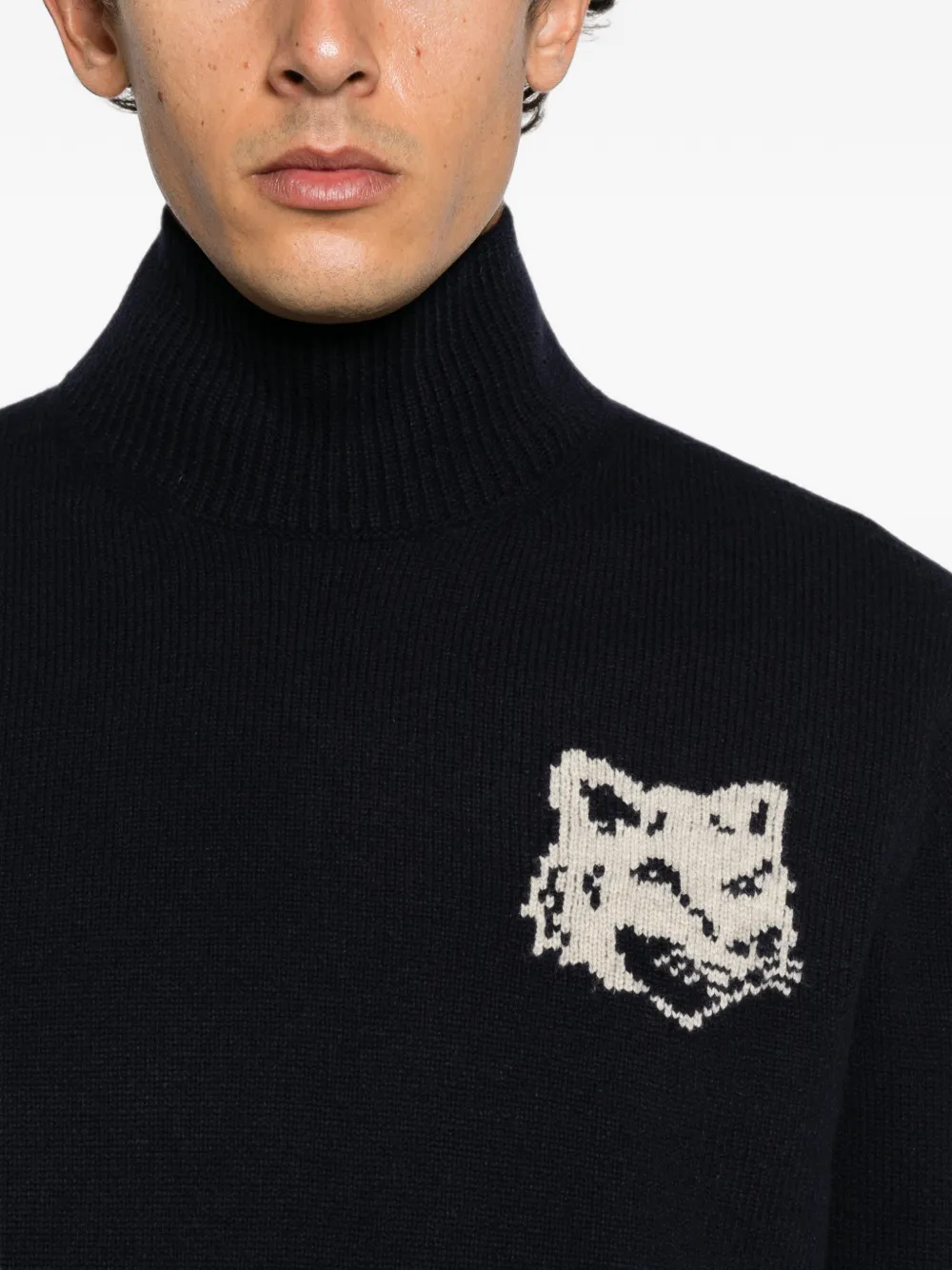 Maison Kitsuné Trui met hoge hals en vos-intarsia Blauw