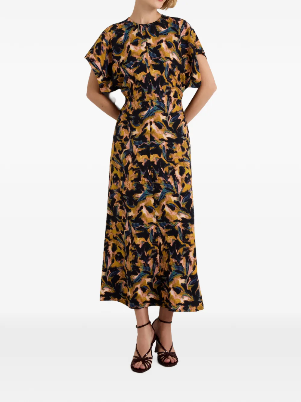 Marie Oliver Kamari maxi-jurk met abstracte print Geel