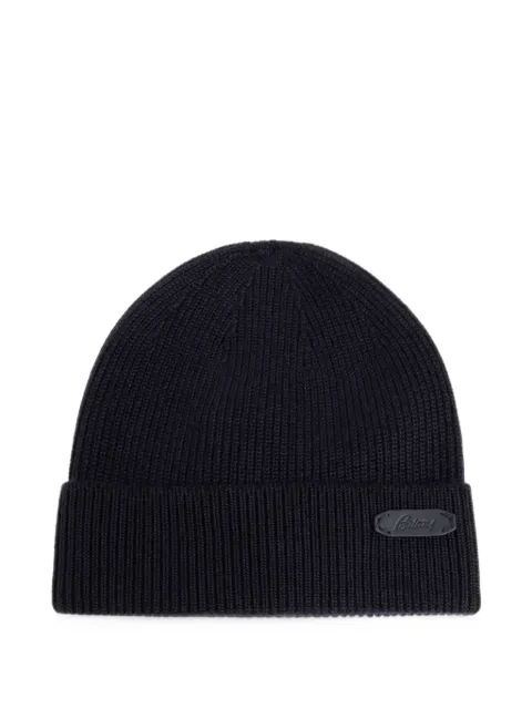 Brioni logo-patch ribbed-knit beanie hat