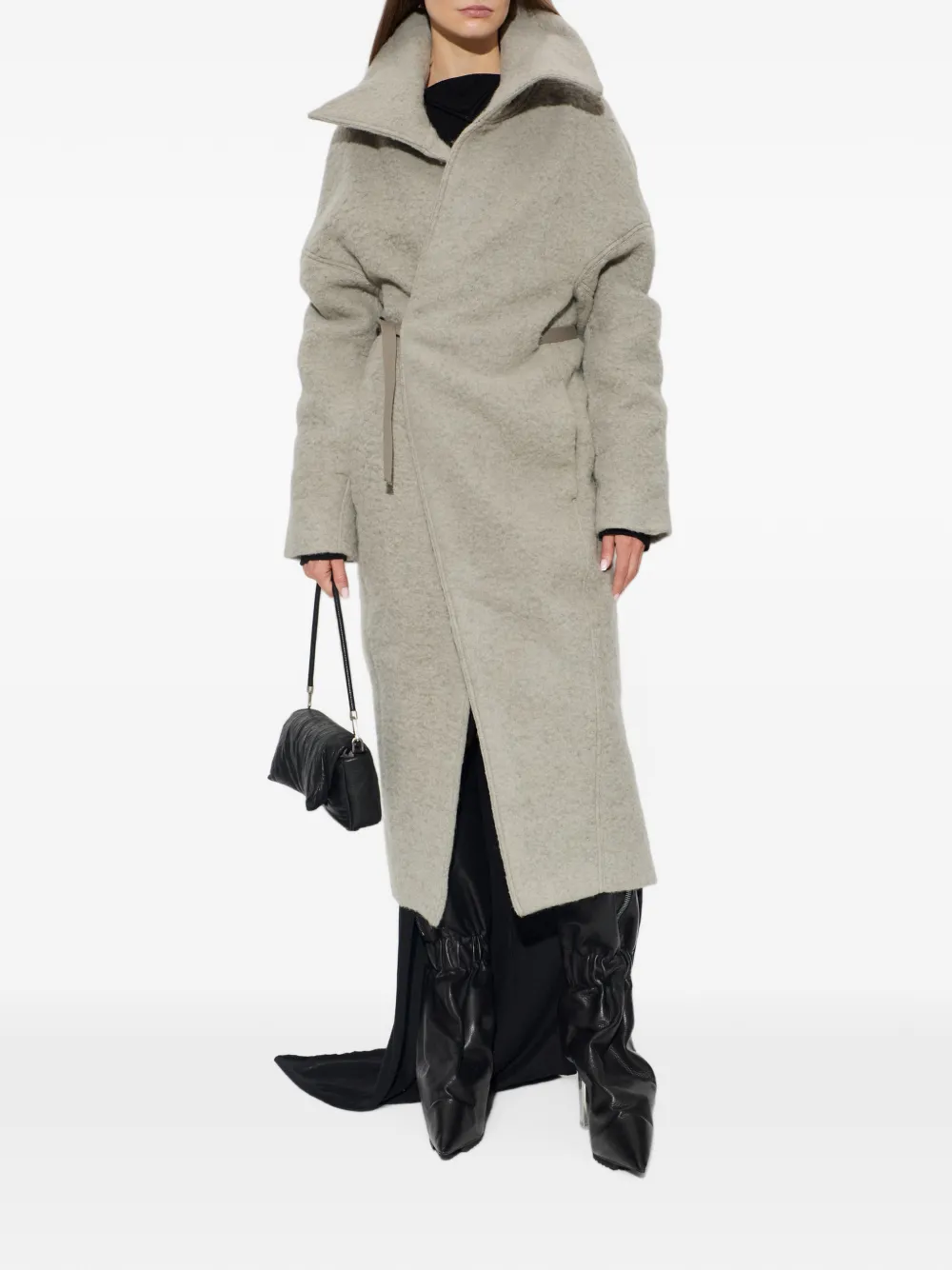 Rick Owens Jas met ceintuur en oversized kraag Grijs