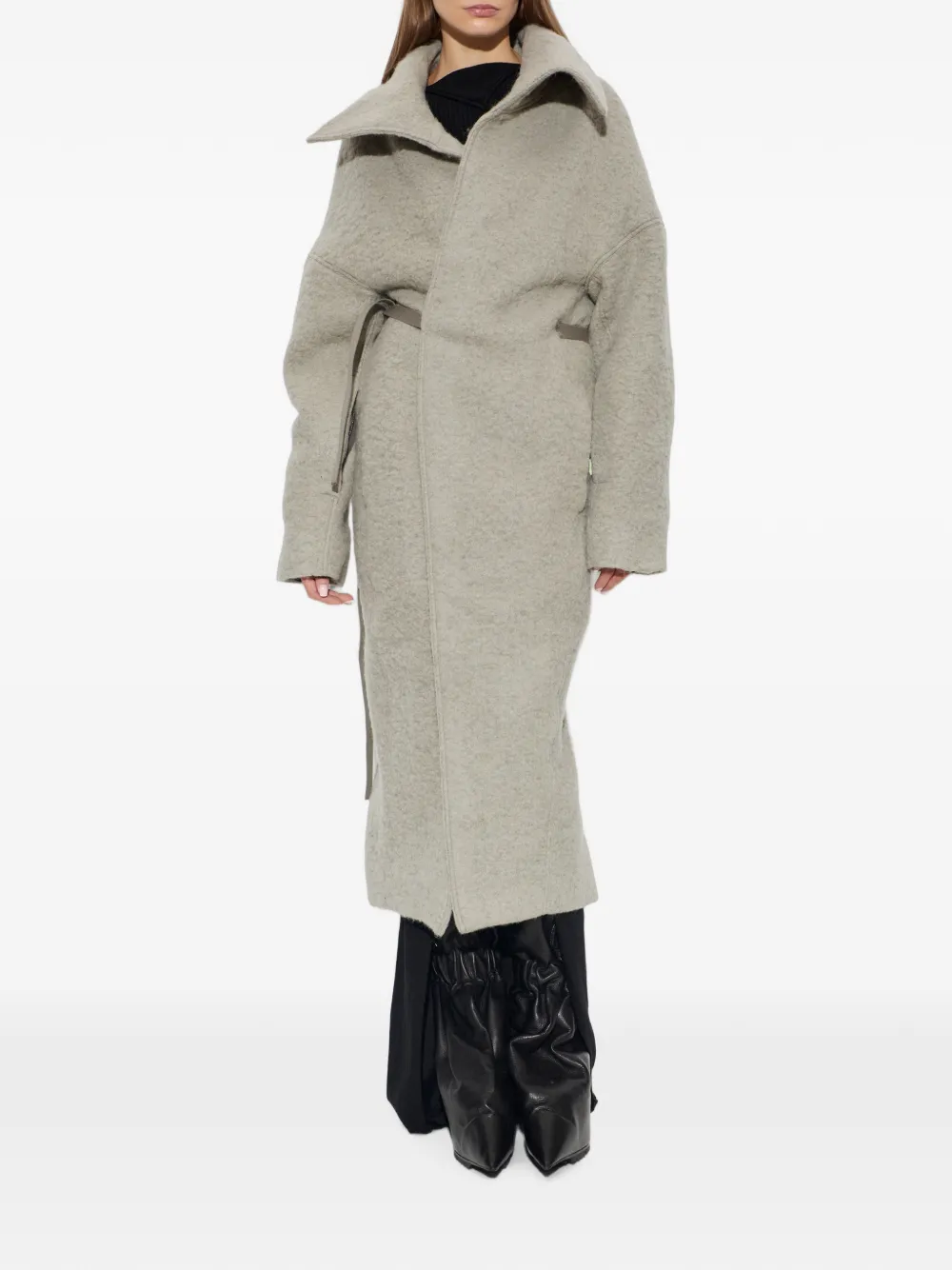 Rick Owens Jas met ceintuur en oversized kraag Grijs