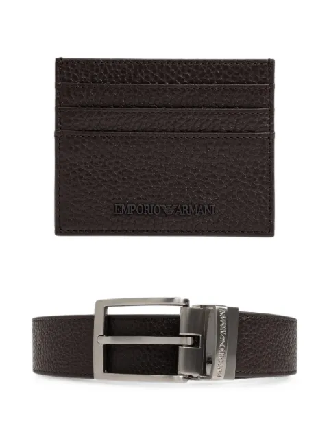 Emporio Armani pebbled leather belt and cardholder (set of two)