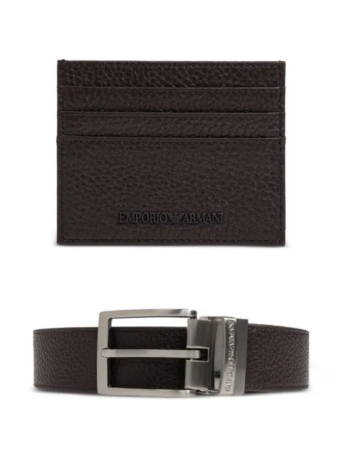 Emporio Armani pebbled leather belt and cardholder (set of two)