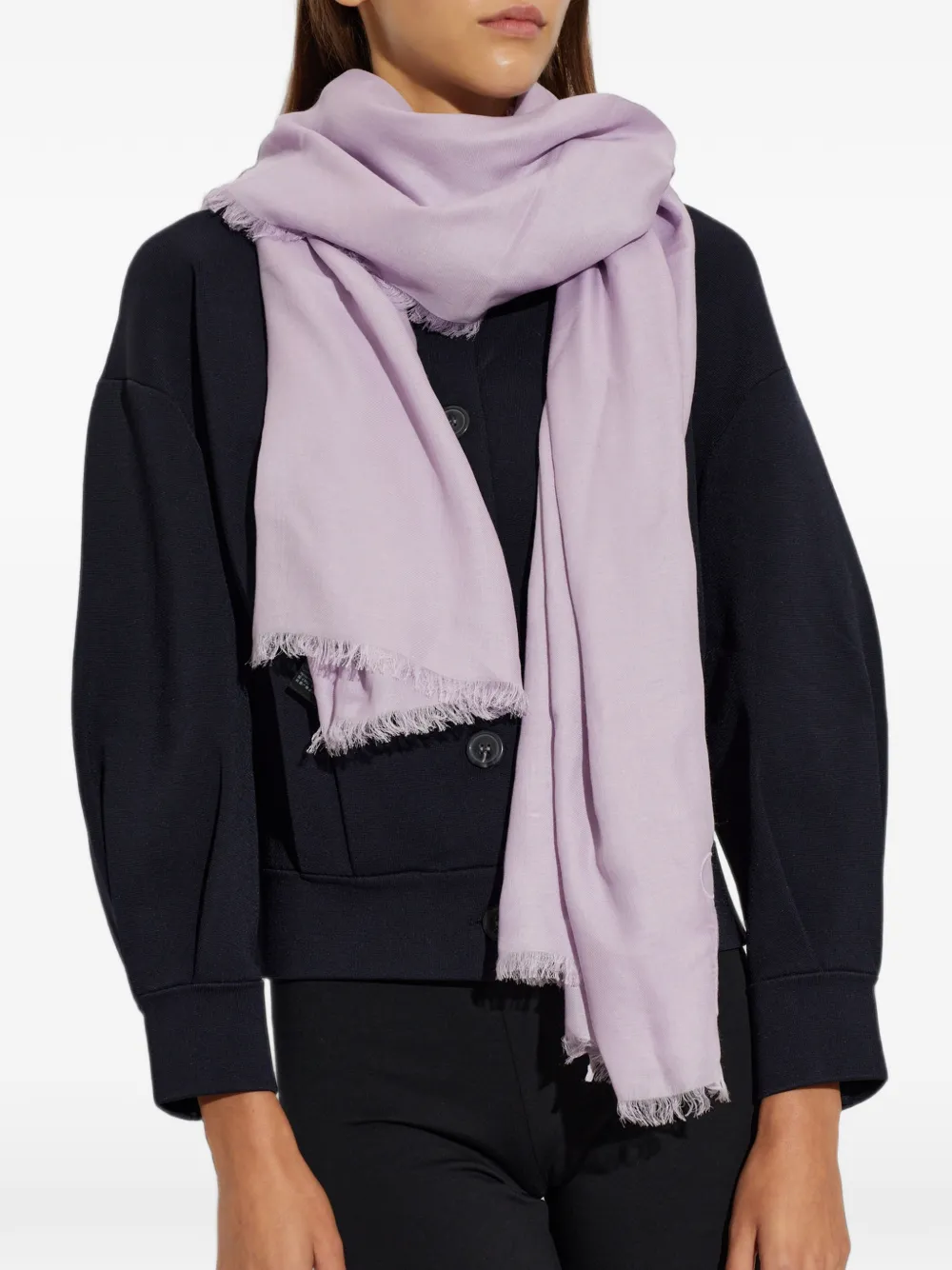 Emporio Armani logo-embroidered frayed scarf - Viola