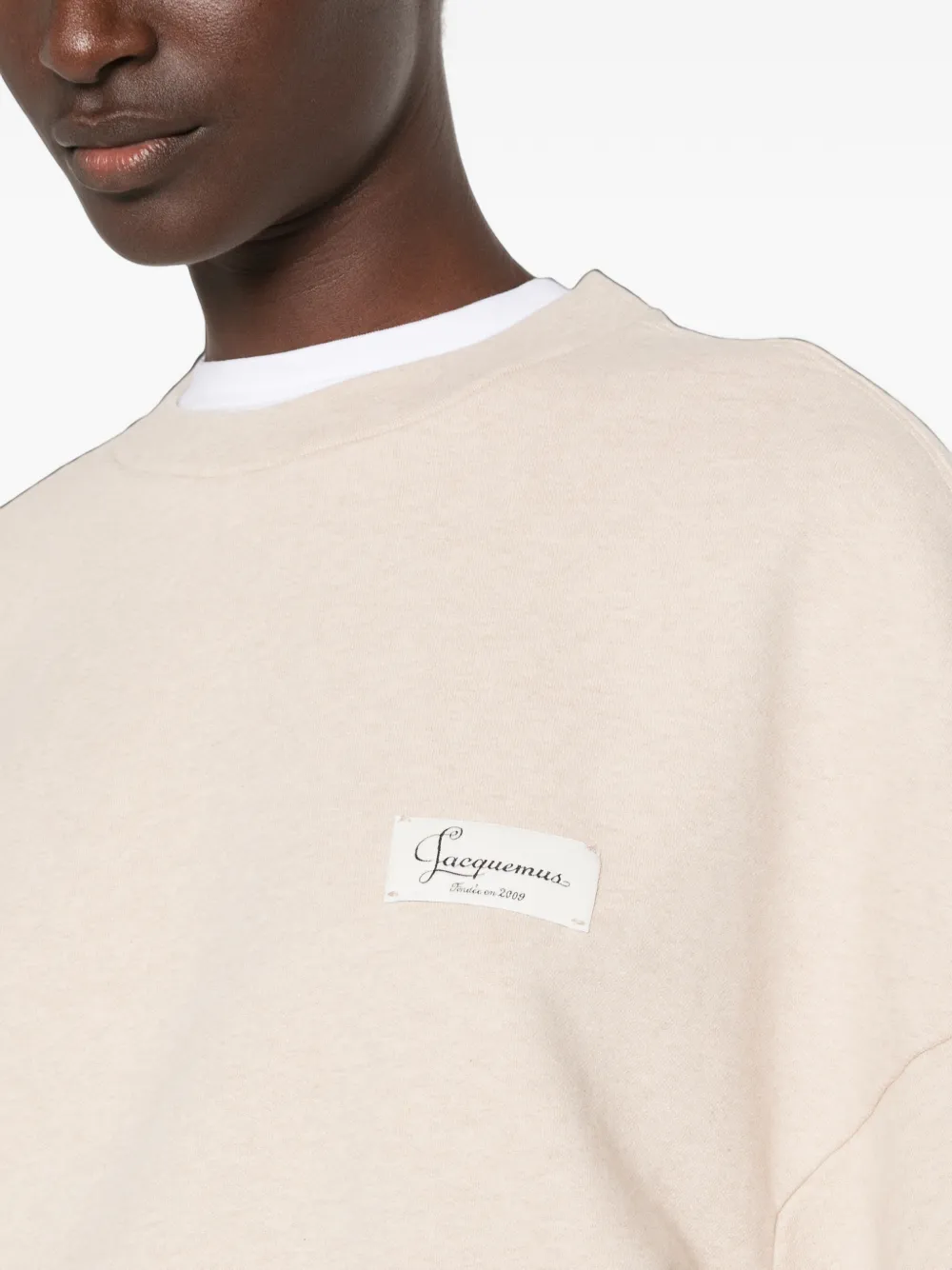 Jacquemus logo-patch drop-shoulder sweater Beige