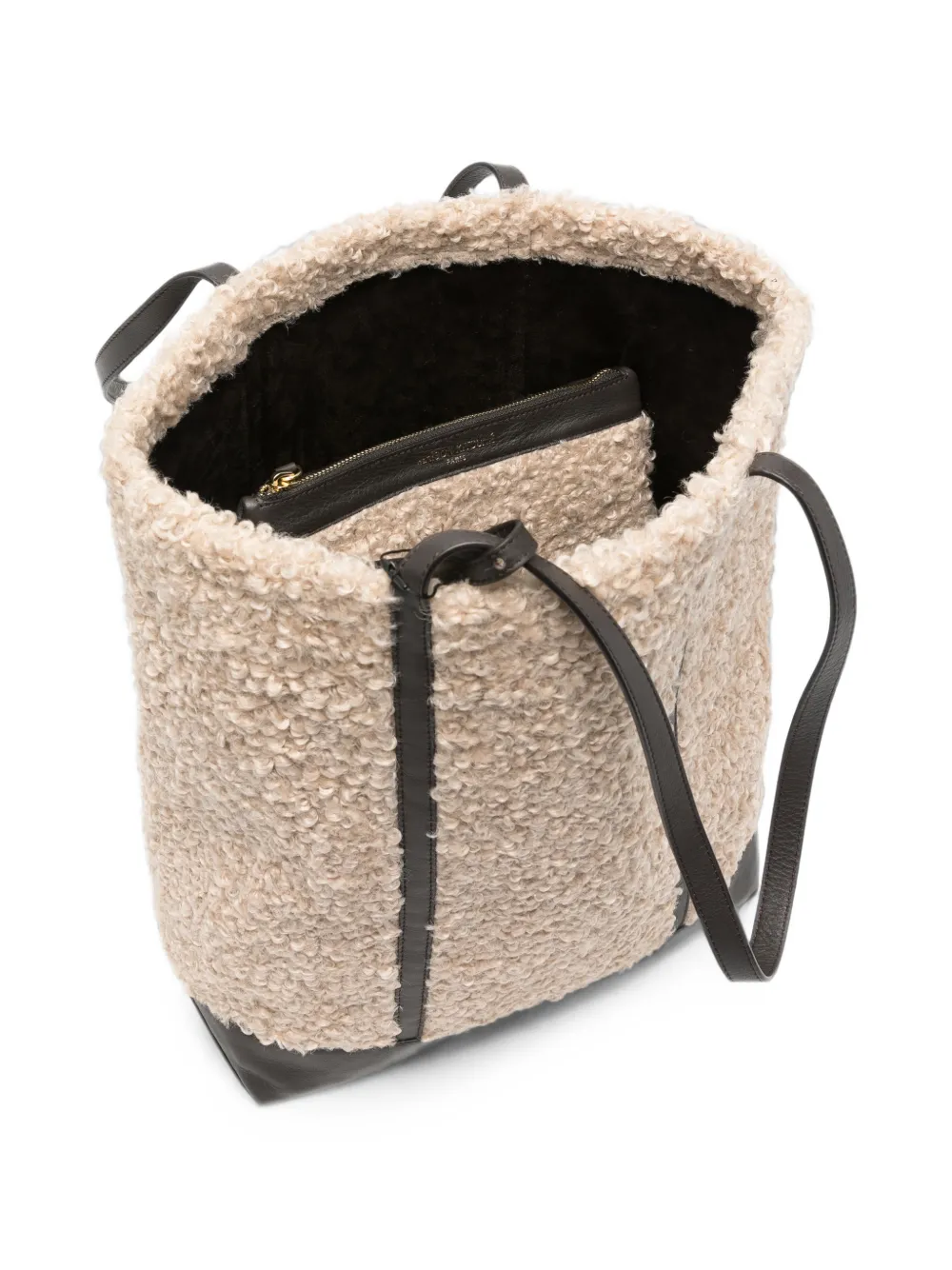 Maison Kitsuné Schoudertas van imitatielamswol met leren afwerking Beige