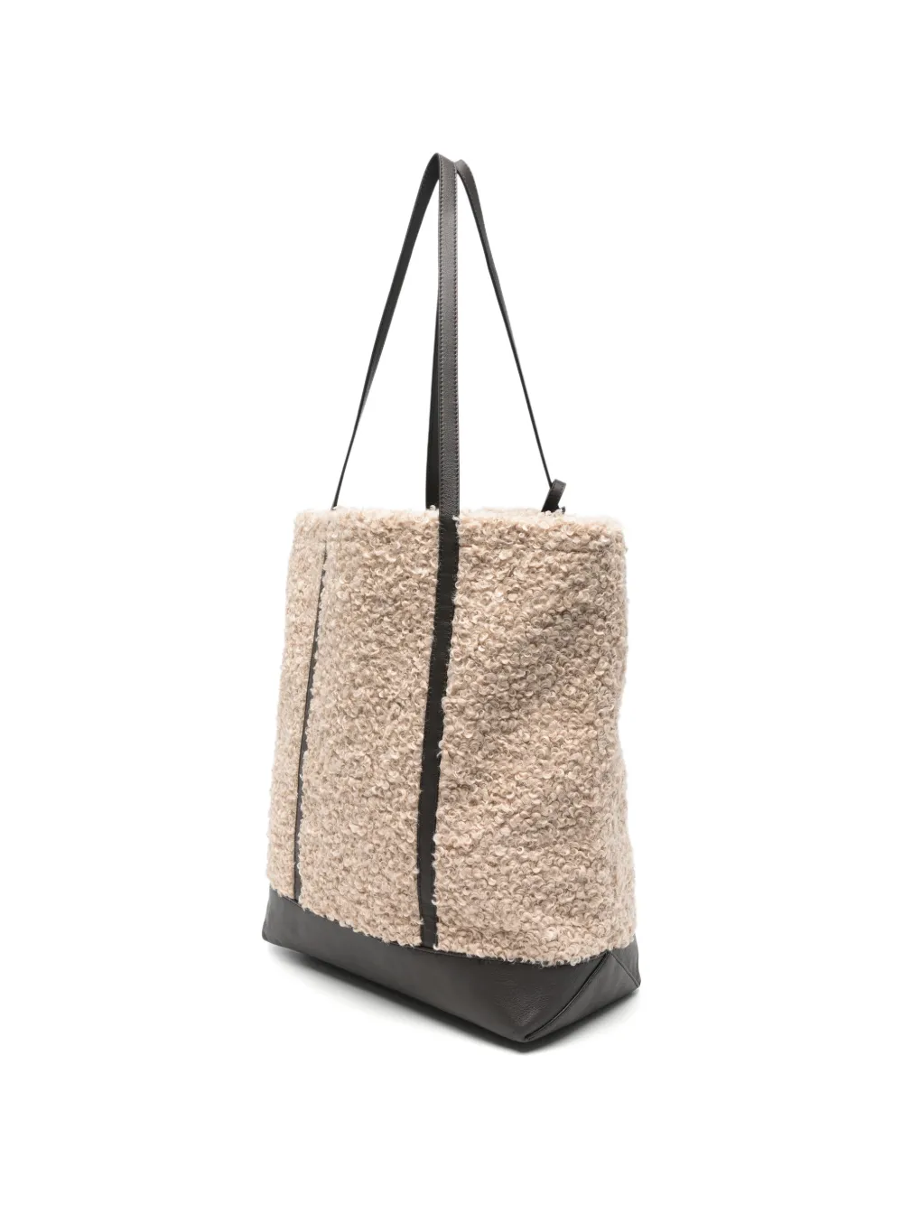 Maison Kitsuné Schoudertas van imitatielamswol met leren afwerking Beige