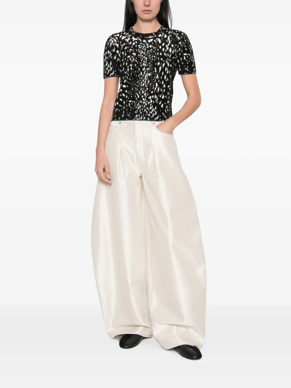 Jacquemus De-Nîmes Ovalo jeans met wijde pijpen en metallic afwerking Beige
