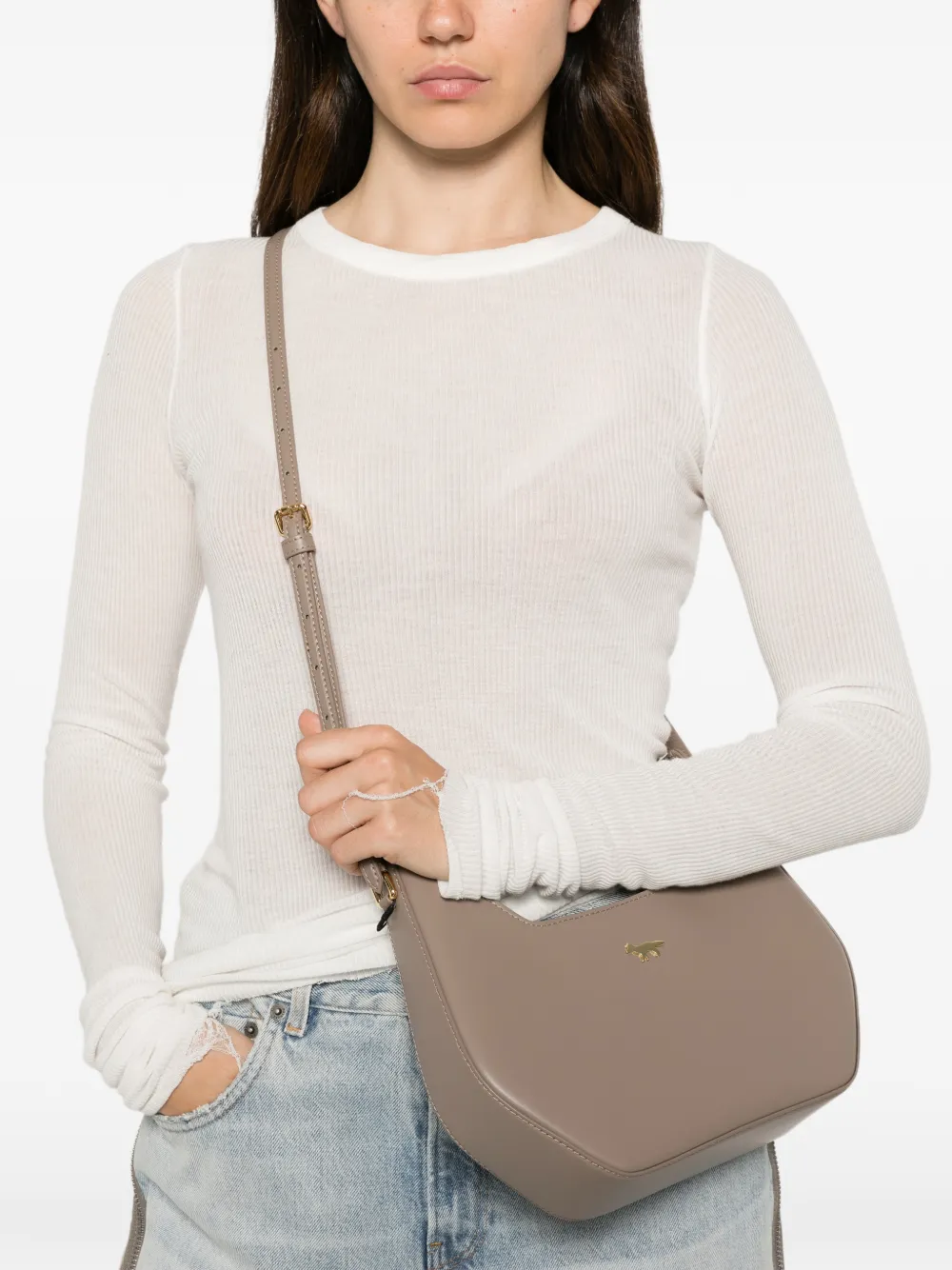 Maison Kitsuné Inaré leren crossbodytas met vossenplakkaat Grijs
